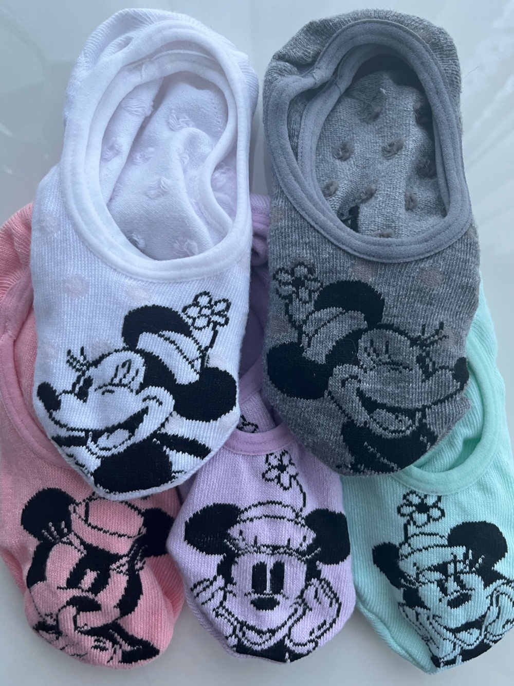 Disney Minnie Mouse Socks No-Show Footies - White, Gray, Pink, Lavender, Mint